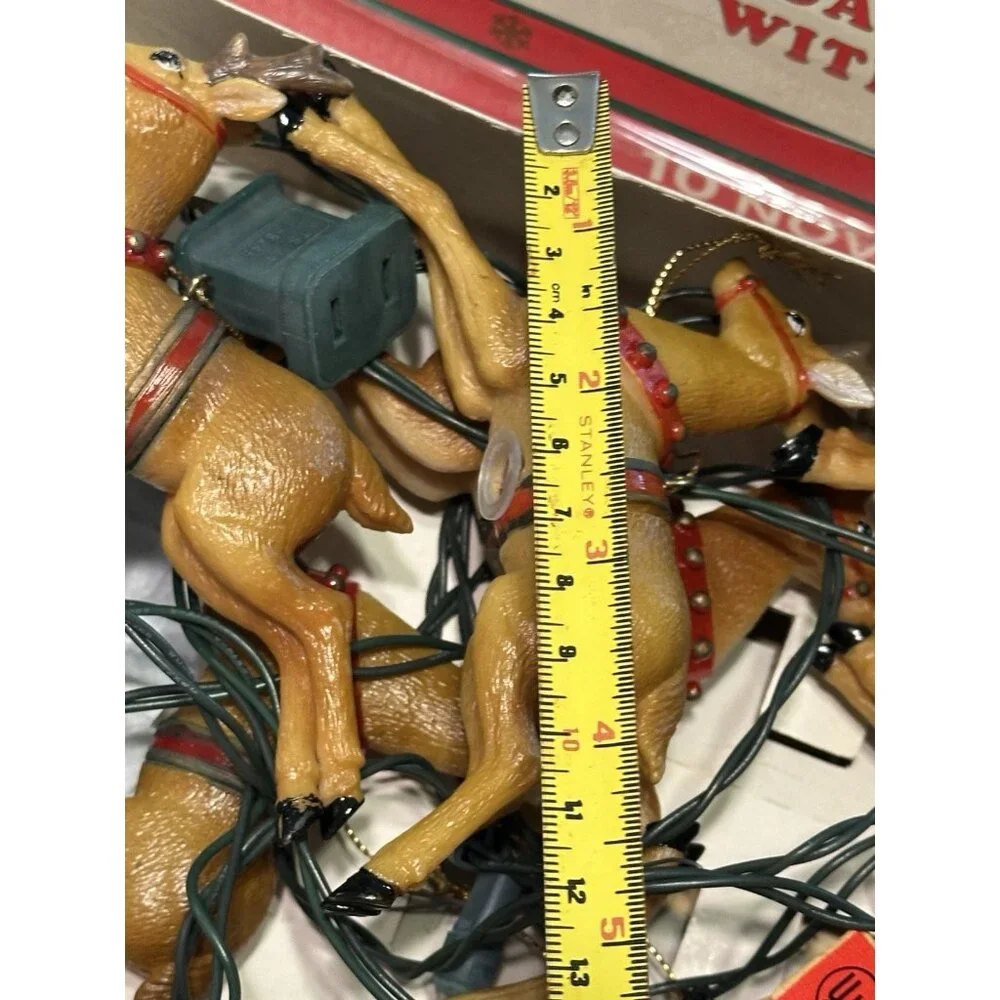 VTG Kurt Adler Santa Sleigh W/ 8 Reindeer 10 Novelty Christmas Lights + Box